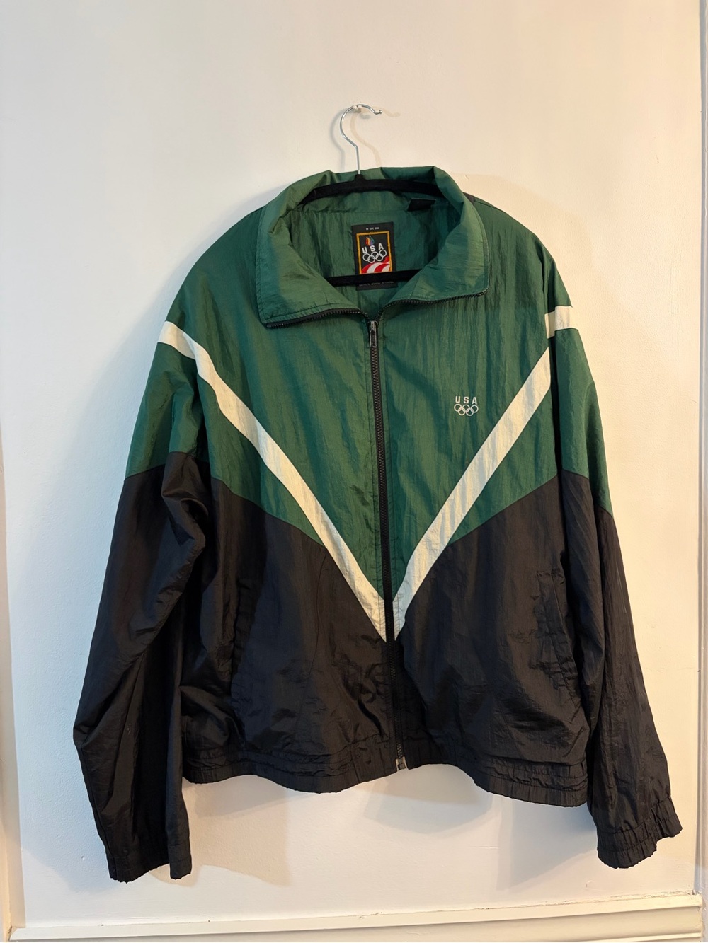 Vintage Green and Black USA Olympics Windbreaker Jacket